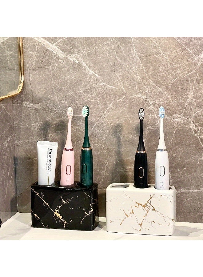 FUKE 1pc Toothbrush Holder Marble Ceramic 3-Hole Freestanding Storage Rack for Bathroom Countertops,Multi-Functional Organizer for Toothbrush and Toothpaste - Image 3