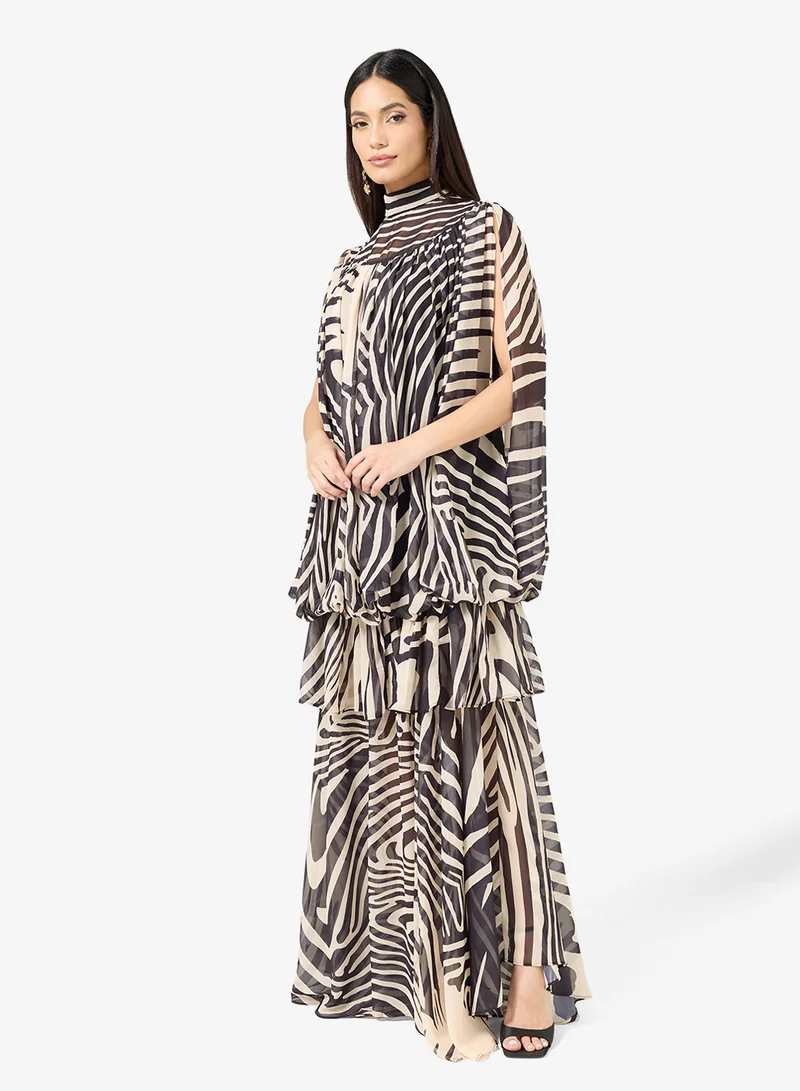 Virgos Lounge Nora High Neckline Gathered Detailing Tiered Maxi Dress