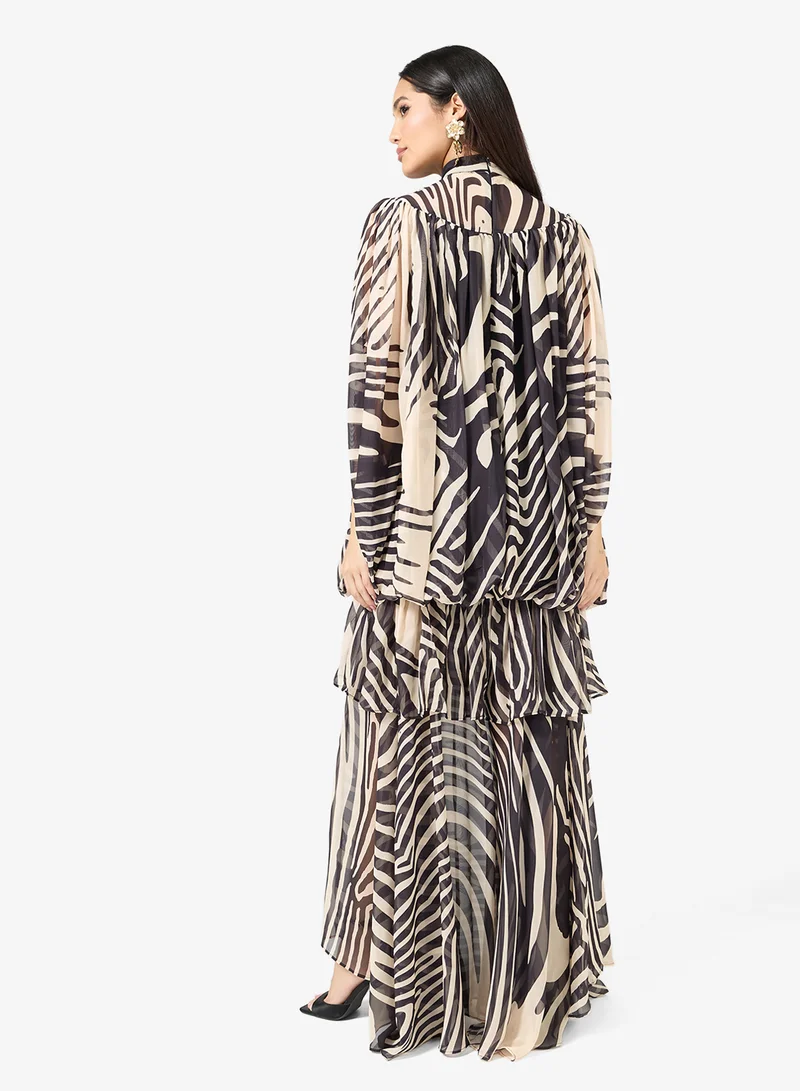 Virgos Lounge Nora High Neckline Gathered Detailing Tiered Maxi Dress