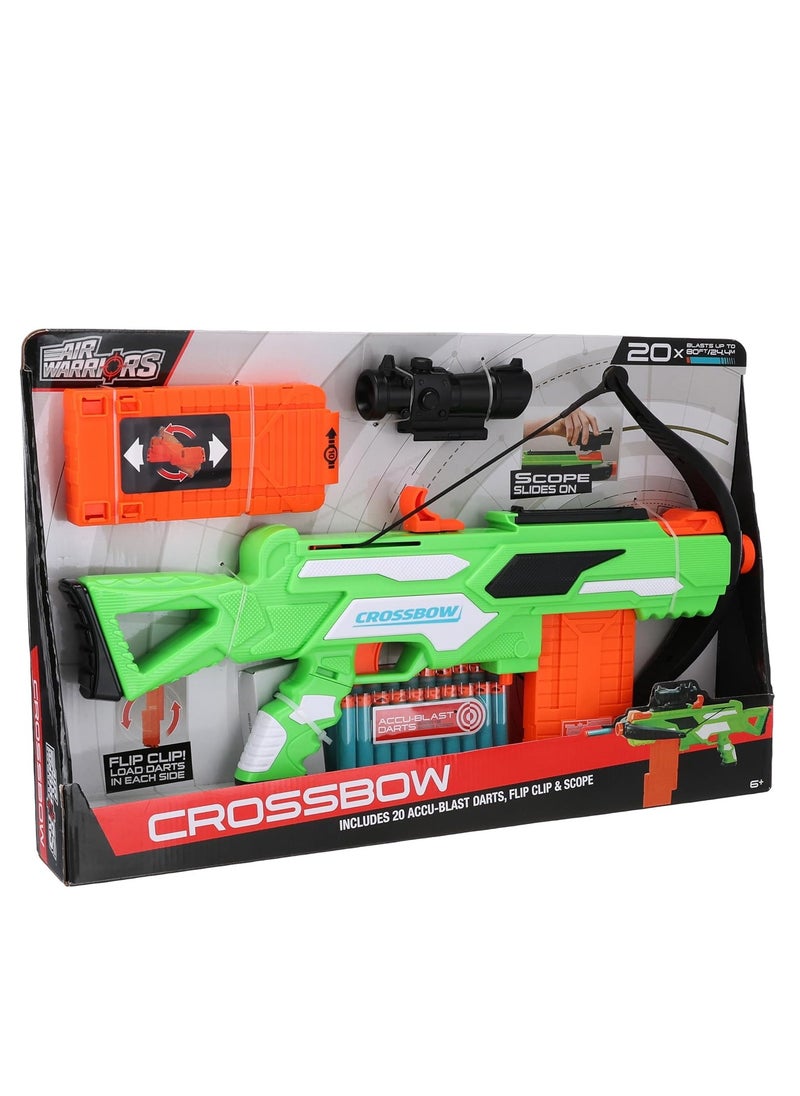 CROSSBOW •Role play crossbow action
•Darts blast up to 80FT/24.4M
•Includes 20 Accublast darts, flip clip & scope
•Ages 6+  - Image 3