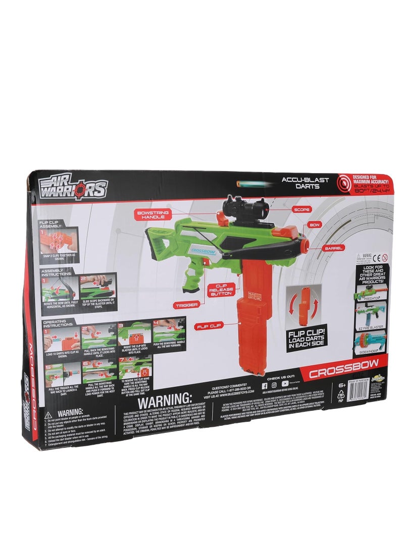 CROSSBOW •Role play crossbow action
•Darts blast up to 80FT/24.4M
•Includes 20 Accublast darts, flip clip & scope
•Ages 6+  - Image 4