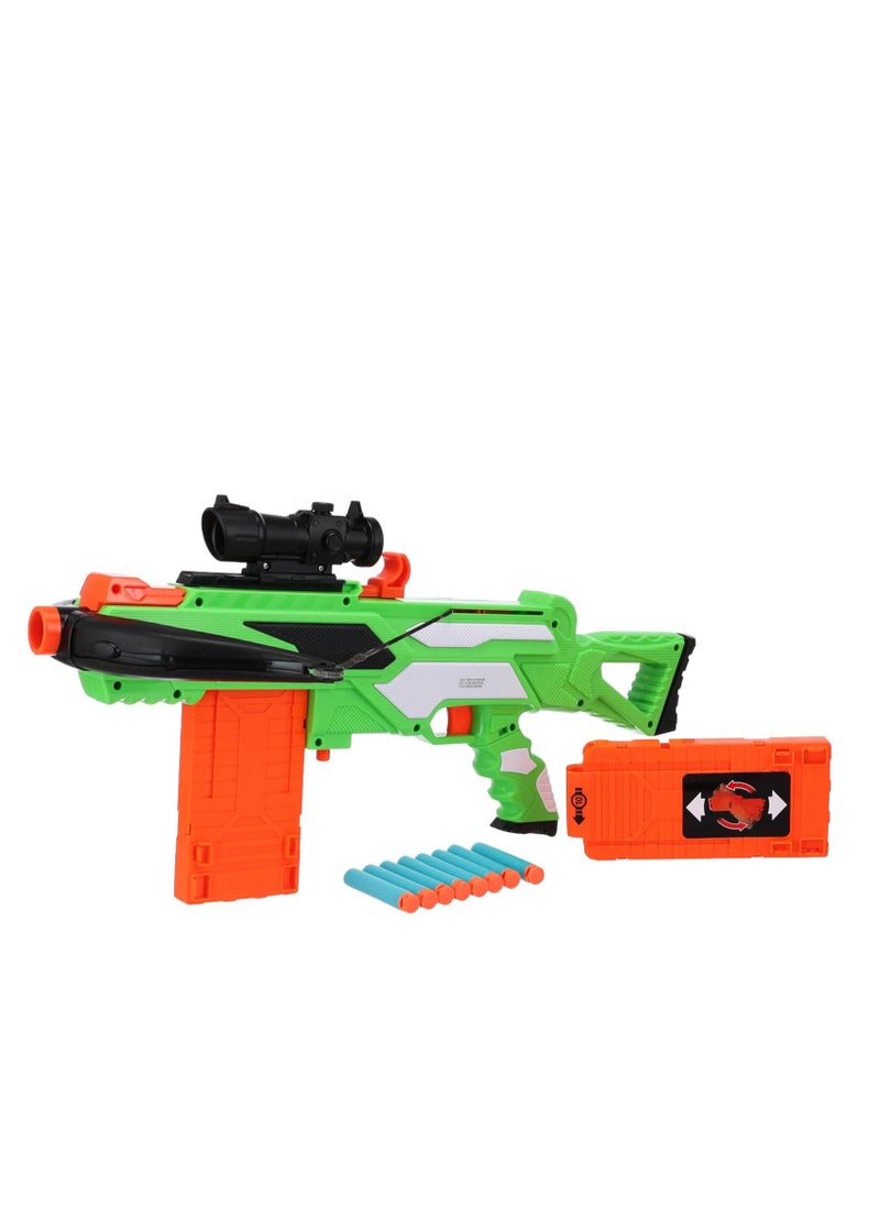 CROSSBOW •Role play crossbow action
•Darts blast up to 80FT/24.4M
•Includes 20 Accublast darts, flip clip & scope
•Ages 6+  - Image 1