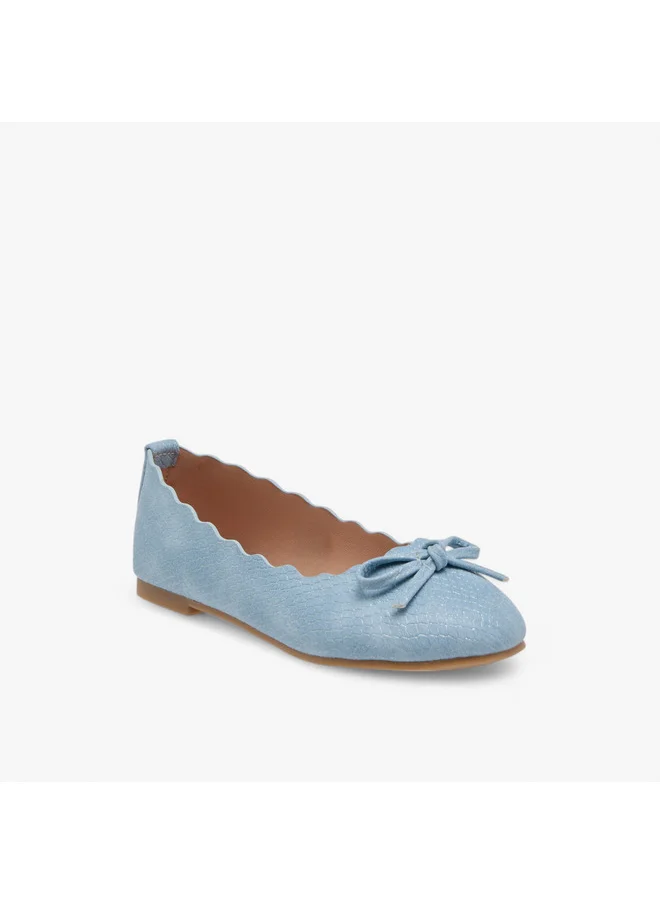 ميسي الصغيرة Girls Bow Accent Slip-On Ballerina Shoes with Scallop Detail