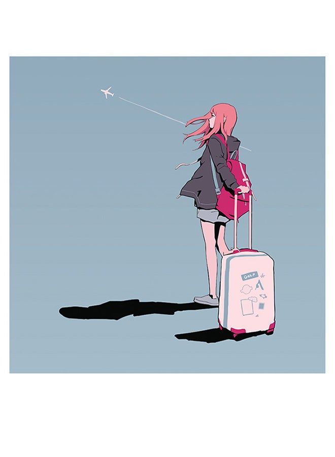 RYN Anime Airplane Themed Wall Art Blue/Red/Pink 30x30cm - Image 1