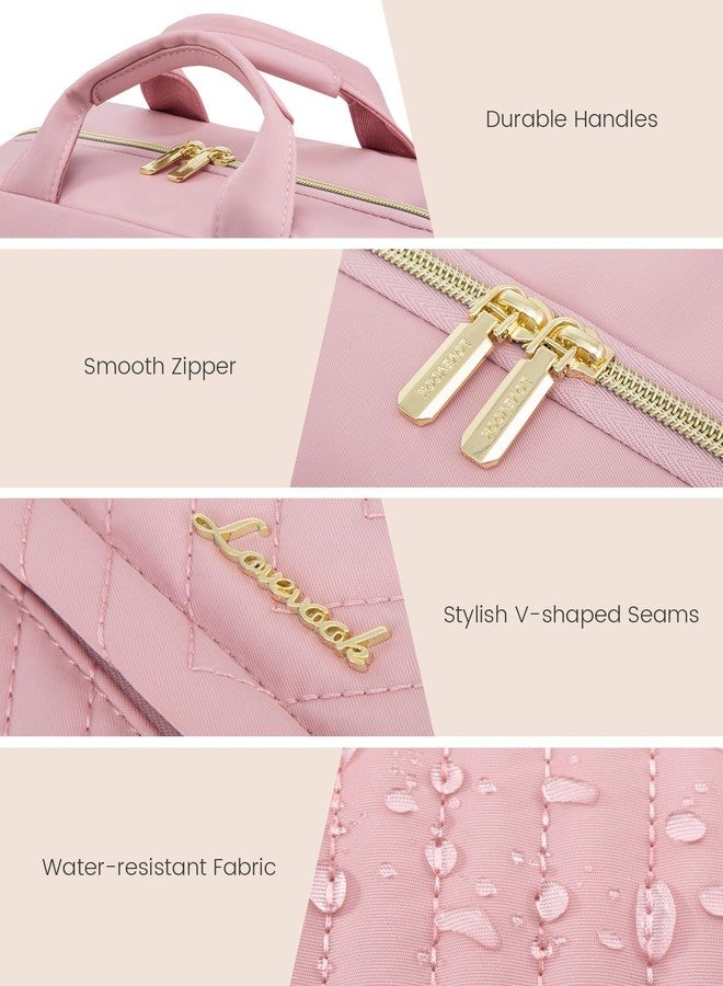 لوف فوك حقيبة أدوات تجميل للسفر من لوففوك للنساء، حقيبة مكياج معلقة مقاومة للماء مع جيب للمجوهرات، حقيبة مستحضرات تجميل محمولة مع حزام للأمتعة للرحلات والتخييم والحمام (وردي، 12.5 بوصة) - Image 5