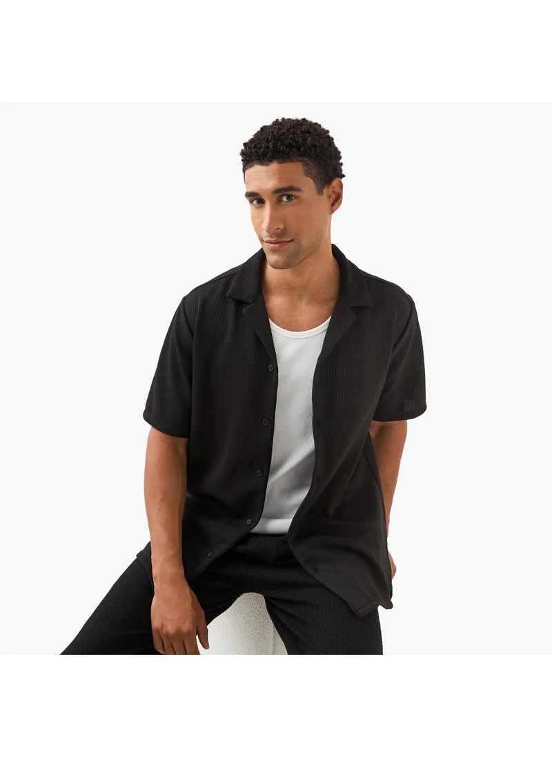 فاف Regular Fit Dobby Textured Shirt with Camp Collar and Short Sleeves