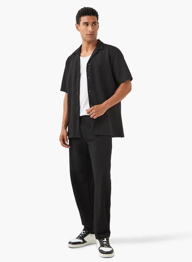 Splash FAV Regular Fit Dobby Textured Shirt with Camp Collar and Short Sleeves