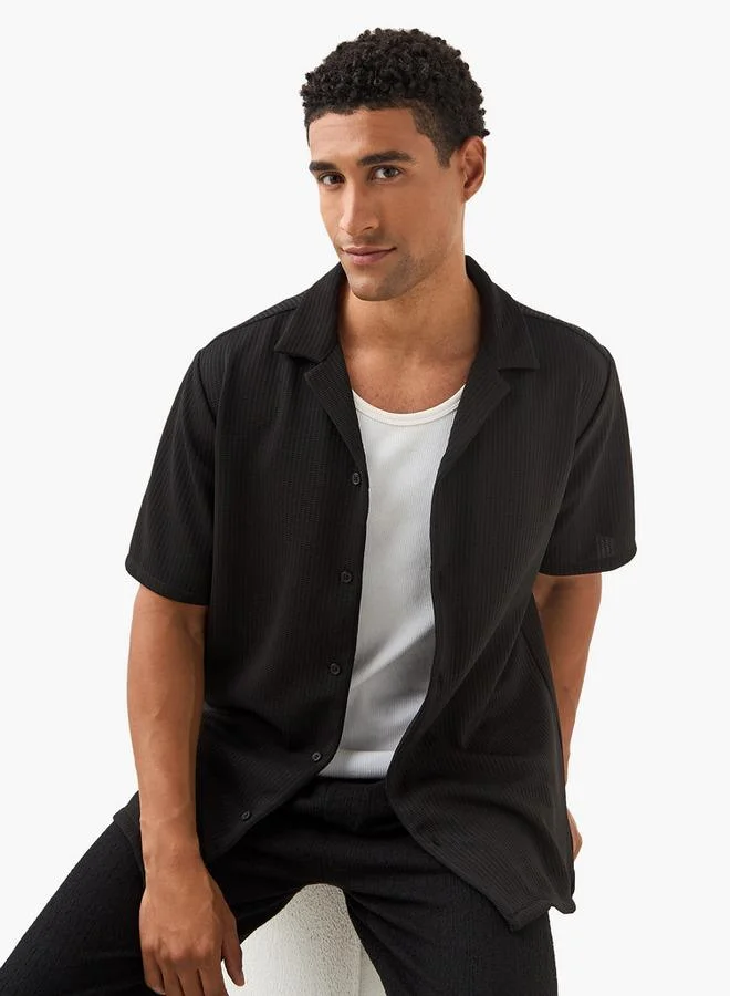 Splash FAV Regular Fit Dobby Textured Shirt with Camp Collar and Short Sleeves