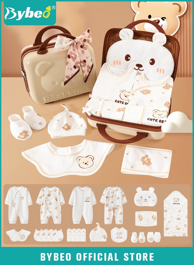 Bybeo 24PCS Newborn Baby Gifts Set, Newborn Layette Gift Set, Baby Clothes Accessories Set for Boys and Girls, Premium Cotton, Perfect Gift Box with Beautifully Suitcase for Spring Summer Autumn Winter - Image 1