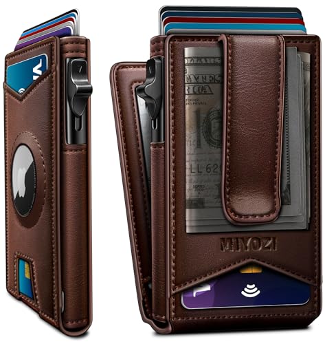 miyozi Airtag Wallet for Men Money Clip 9Card PopUp Credit Card Holder with ID Window RFID Blocking Metal Case Magnetic Closure Front Pocket Wallet Gift Box - Image 1