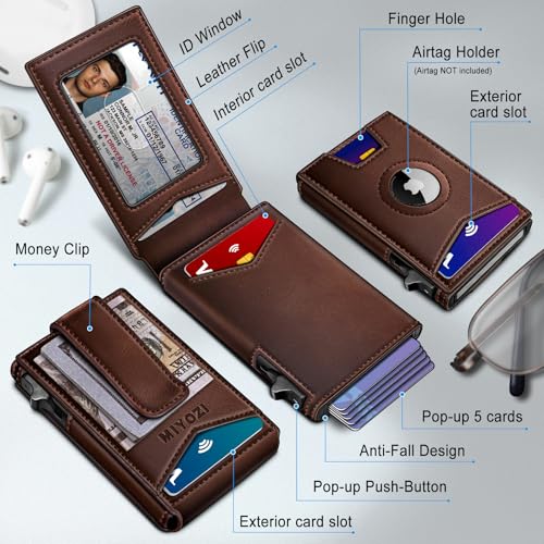 miyozi Airtag Wallet for Men Money Clip 9Card PopUp Credit Card Holder with ID Window RFID Blocking Metal Case Magnetic Closure Front Pocket Wallet Gift Box - Image 3