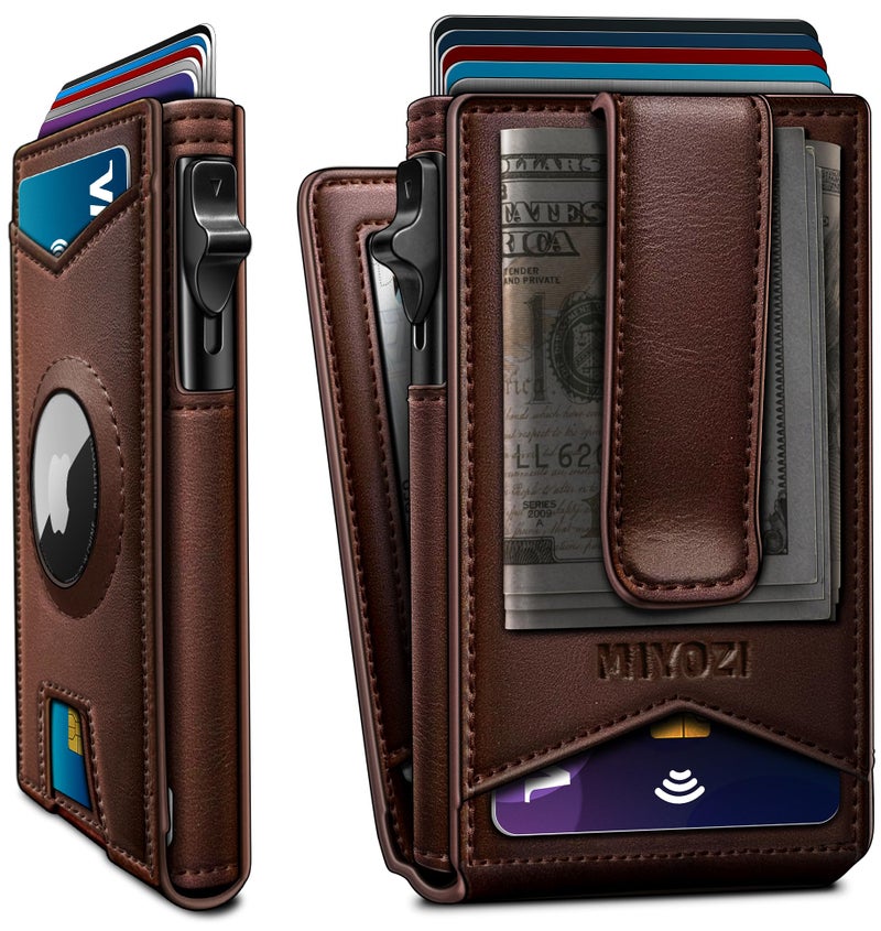 miyozi Airtag Wallet for Men Money Clip 9Card PopUp Credit Card Holder with ID Window RFID Blocking Metal Case Magnetic Closure Front Pocket Wallet Gift Box - Image 2