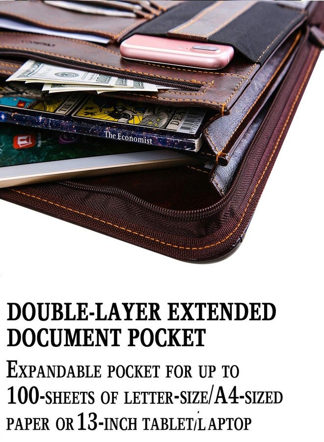 IVESIGN Zippered Padfolio for Women & Men Resume Portfolio Folder Vegan Leather Business Organizer Planner,with Writing Pad Interior 10.1 Inch Tablet Sleeve Dark Brown - Image 4