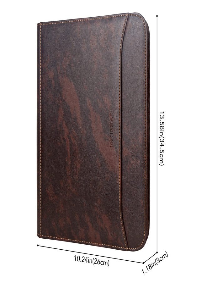 IVESIGN Zippered Padfolio for Women & Men Resume Portfolio Folder Vegan Leather Business Organizer Planner,with Writing Pad Interior 10.1 Inch Tablet Sleeve Dark Brown - Image 2
