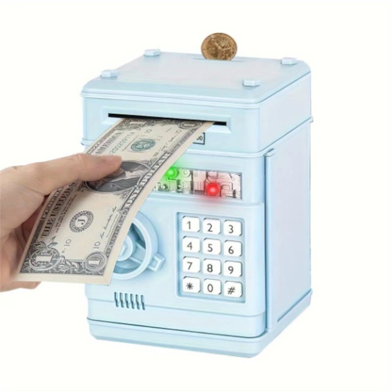 Children's Safe Lockbox Small Mini Piggy Bank Safe Coin Saving Tank  Light Blue