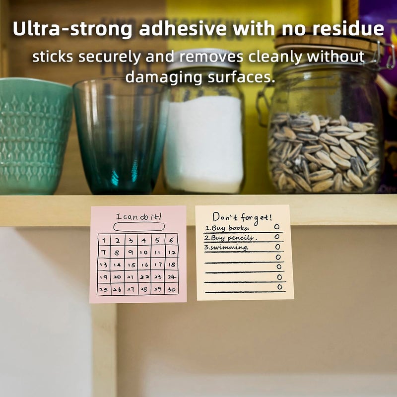RAINBAM Retro 4 Pack/200 Sheets 3x3in Sticky Notes Set, High-Adhesive Productivity Planner Pads for Time Management, Vintage Daily Task Notes for Journal Office School Home, Bulk Stationery Gift - Image 2