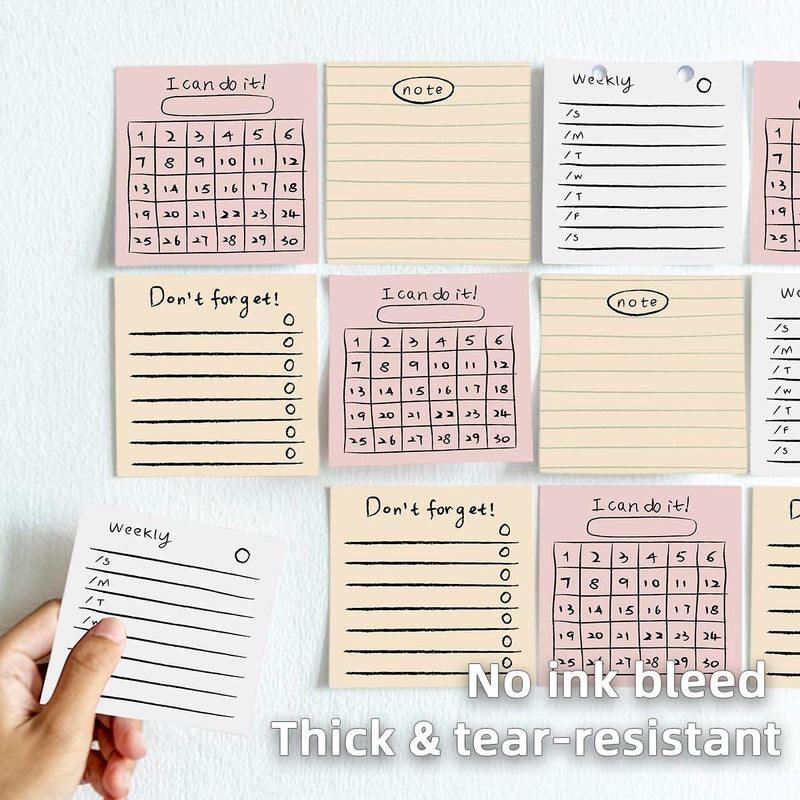 RAINBAM Retro 4 Pack/200 Sheets 3x3in Sticky Notes Set, High-Adhesive Productivity Planner Pads for Time Management, Vintage Daily Task Notes for Journal Office School Home, Bulk Stationery Gift - Image 4