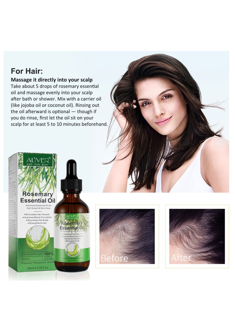 ALIVER 2 Pcs Rosemary Essential Oil with Hair Scalp Massager Brush for Hair Growth Pure Organic Rosemary Oil for Dry Damaged Hair and Growth Hair Scalp Oil Hair Loss Treatment Oil for Men and Women 60ml x 2  - Image 2