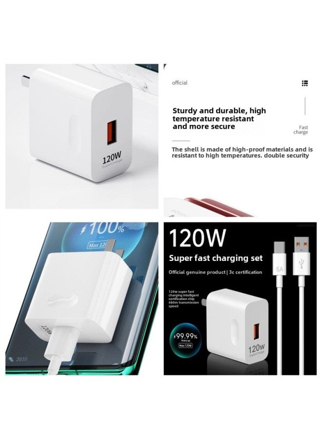 Applicable To Huawei Charger Cable 120W Super Fast Charging Head Mate60/50pro Glory Mobile Phone 66w Data Cable-Color:120w Extremely Fast Flash Charging - Genuine 30 Minutes Charging 99%_set Flash C - Image 1