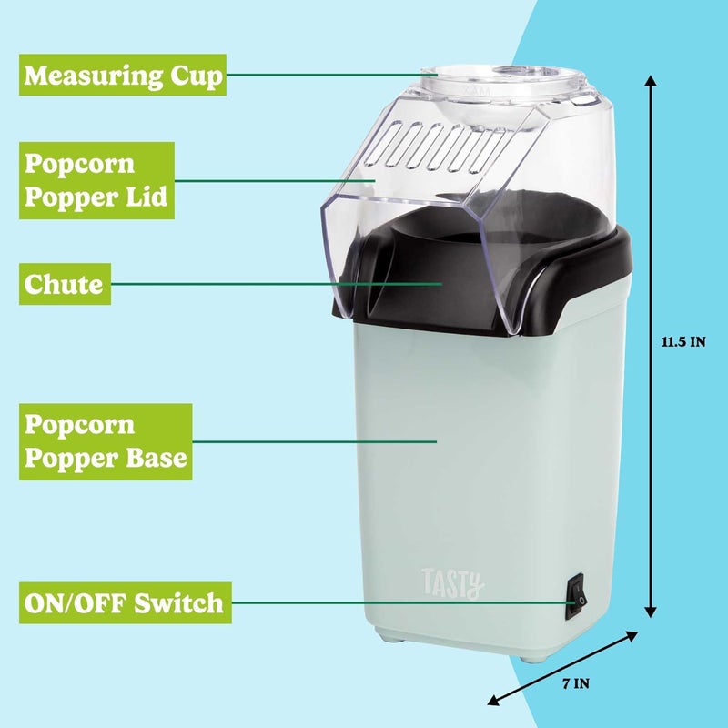 Tasty Hot Air Popcorn Popper, Healthy and Delicious Popcorn in Minutes, Fast and Easy-to-Use, Built-In Measuring Cup and Butter Warmer, 8 Cups, Aqua - Image 3