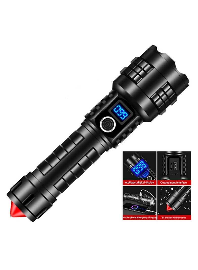 Strong flashlight P70 power Display Flashlight Outdoor Long Range High Power Aluminum Alloy Strong Light Flashlight Power Bank 5000mah with Breakable window safty hammer waterproof  - Image 2