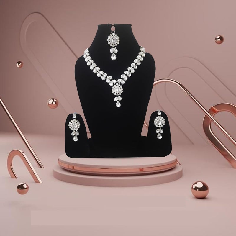CRUSSTIQUE GOLD Crystal Teardrop Necklace Set with Earrings for Women, Silver-Plated Jewellery Set in White | Elegant Bridal Wedding Necklace and Earring Set - Image 4