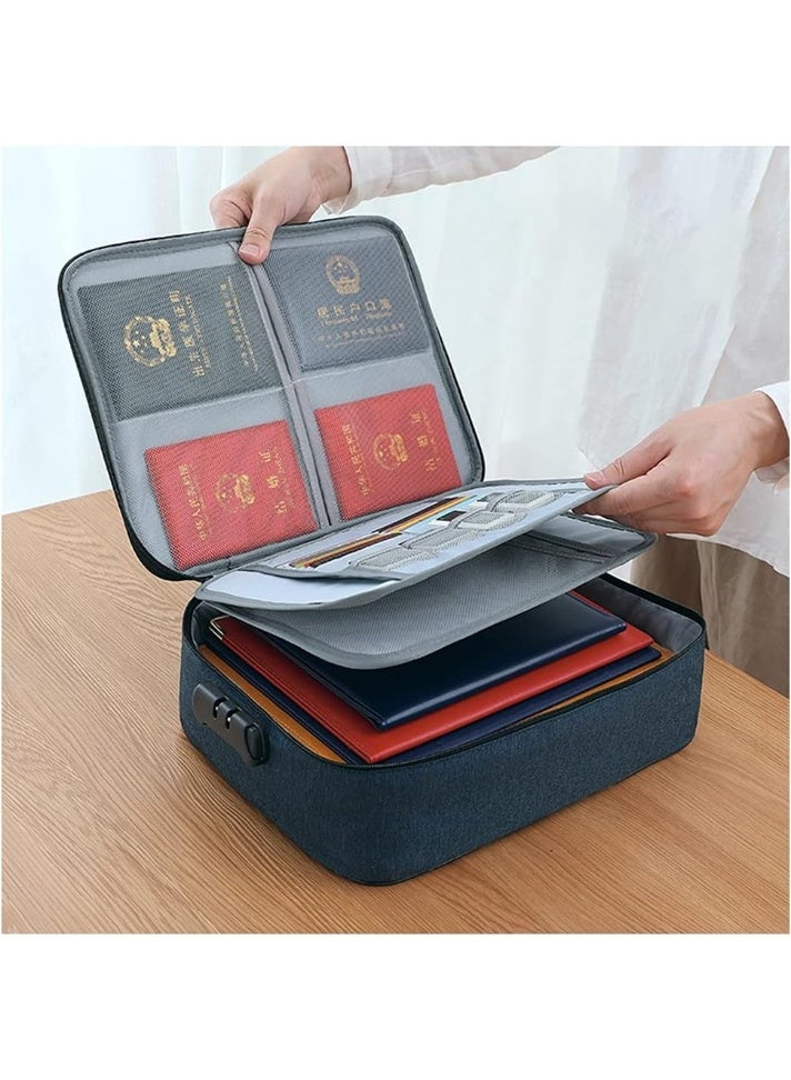 اليسا حقيبة تنظيم مستندات السفر المقاومة للماء مع قفل بكلمة مرور - تخزين كبير متعدد الطبقات للملفات والشهادات، حامل بطاقات بنكية، منظم ملفات محمول للمكتب والمنزل - Image 1
