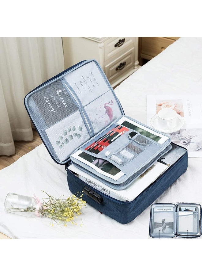 اليسا حقيبة تنظيم مستندات السفر المقاومة للماء مع قفل بكلمة مرور - تخزين كبير متعدد الطبقات للملفات والشهادات، حامل بطاقات بنكية، منظم ملفات محمول للمكتب والمنزل - Image 5