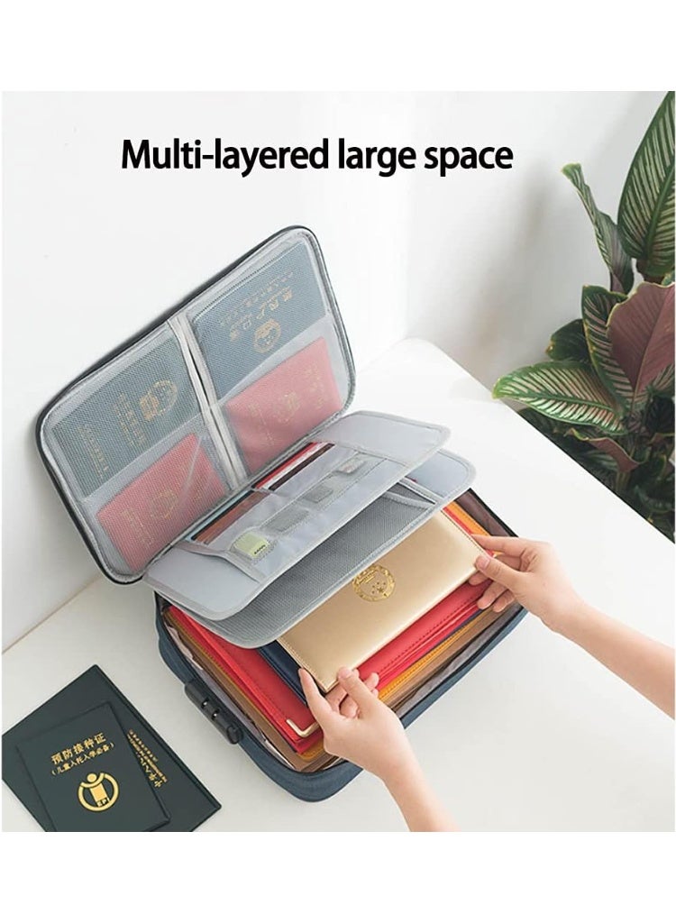 اليسا حقيبة تنظيم مستندات السفر المقاومة للماء مع قفل بكلمة مرور - تخزين كبير متعدد الطبقات للملفات والشهادات، حامل بطاقات بنكية، منظم ملفات محمول للمكتب والمنزل - Image 2