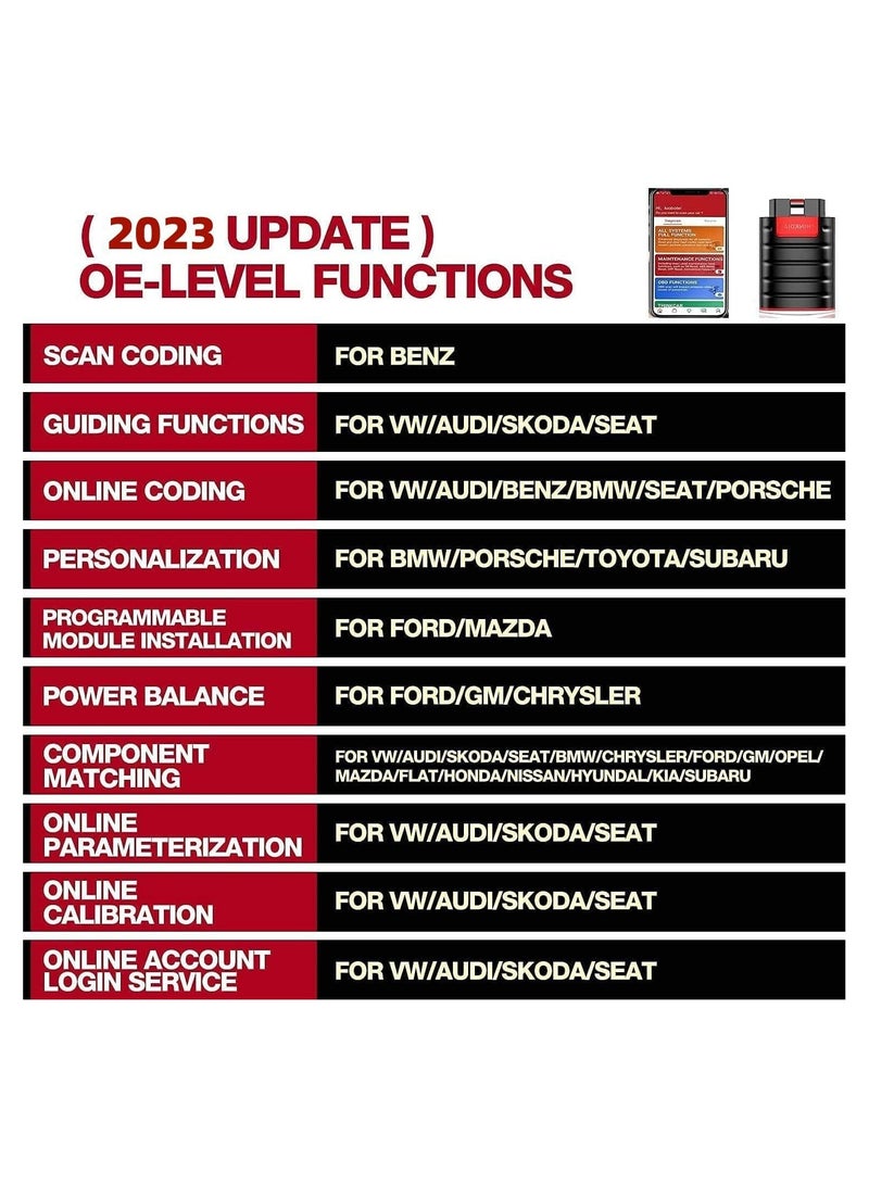 Advanced OBD2 Bidirectional Scanner with Bluetooth, All-System Bidirectional Scan Tool for OE-Level Diagnostics, ECU Coding, 15+ Functions and 1 Year Free Updates, Compatible with iPhone and Android.