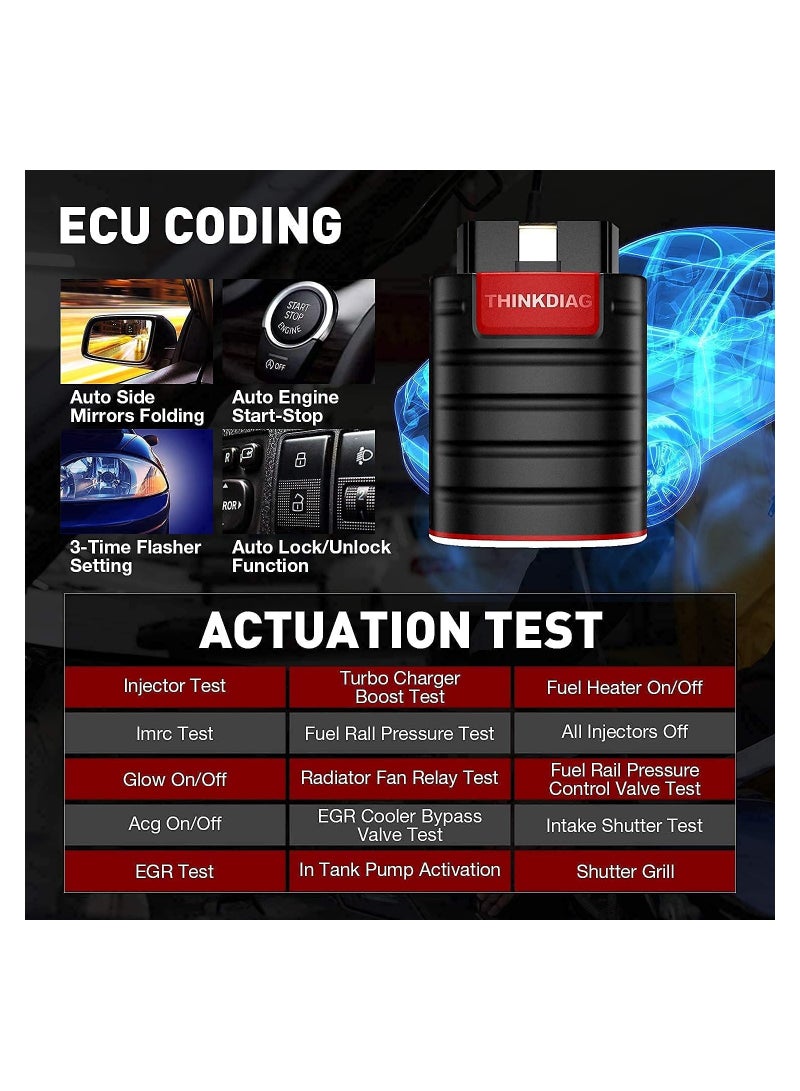 Advanced OBD2 Bidirectional Scanner with Bluetooth, All-System Bidirectional Scan Tool for OE-Level Diagnostics, ECU Coding, 15+ Functions and 1 Year Free Updates, Compatible with iPhone and Android.