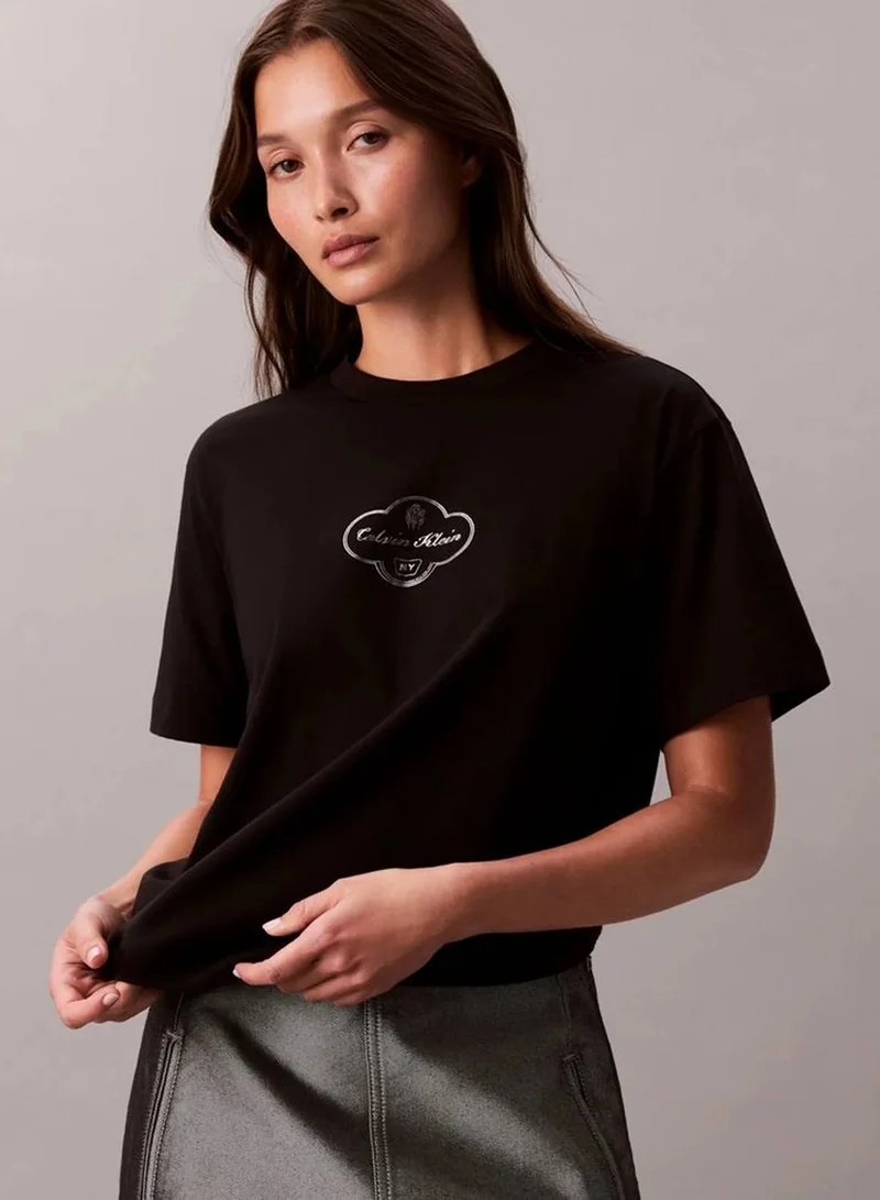 Calvin Klein Jeans Black Cocktail Logo Graphic Boxy T-Shirt for Women | Best Price UAE
