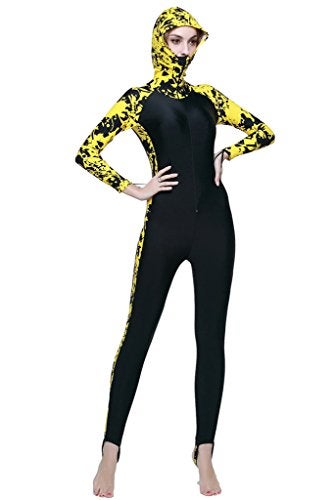 Micosuza One-Piece Rash Guard Swim Surfing Suit Swimsuit for Women Long Sleeve Yellow and Black - Image 5