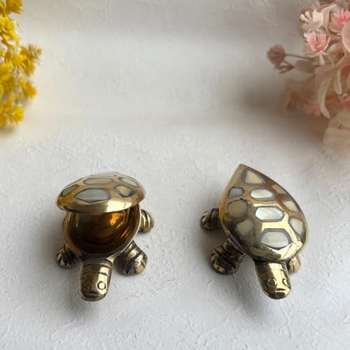 Salvus APP SOLUTIONS Brass Made Wish Fulfilling Tortoise/Turtle Religious - Feng Shui Charm for Home Décor, Positive Energy, and Prosperity (White & Golden_3x1.2 Inch) - Image 1