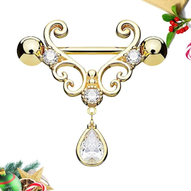 comfrt Non-Piercing Nipple Ring Breast Jewelry 1 Pair Stainless Steel Screw Breast Ring Body Piercing Jewelry for Women Girls (Golden) - Image 5