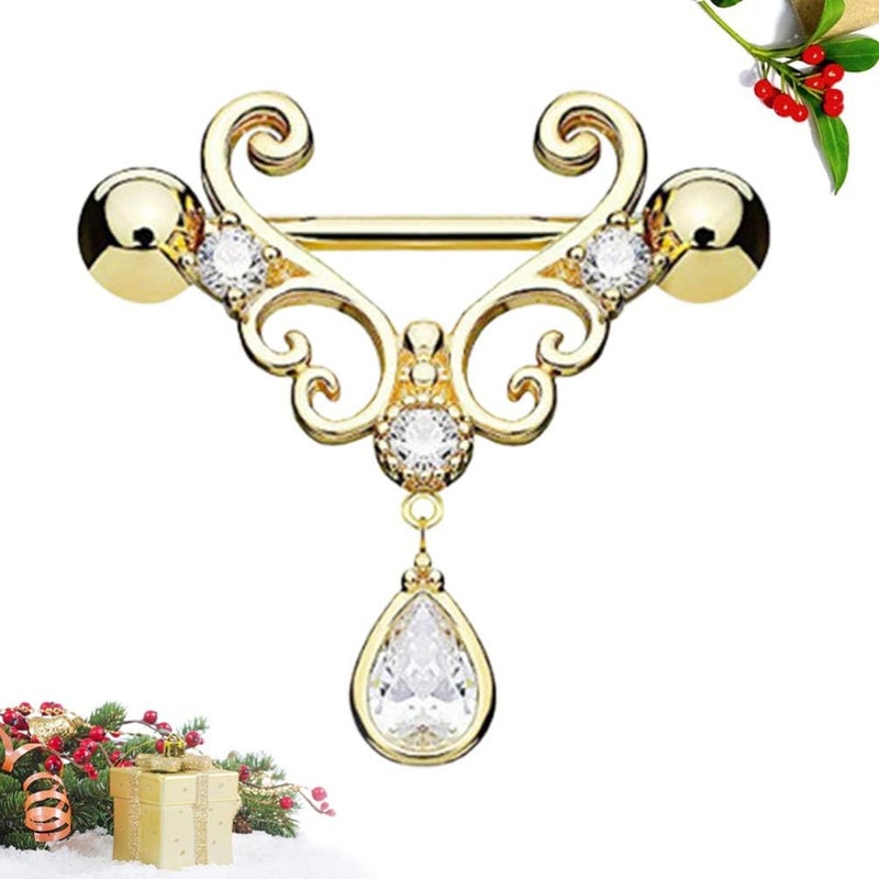 comfrt Non-Piercing Nipple Ring Breast Jewelry 1 Pair Stainless Steel Screw Breast Ring Body Piercing Jewelry for Women Girls (Golden) - Image 2