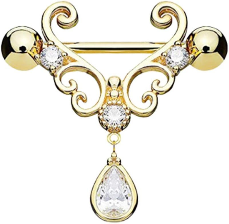 comfrt Non-Piercing Nipple Ring Breast Jewelry 1 Pair Stainless Steel Screw Breast Ring Body Piercing Jewelry for Women Girls (Golden) - Image 1