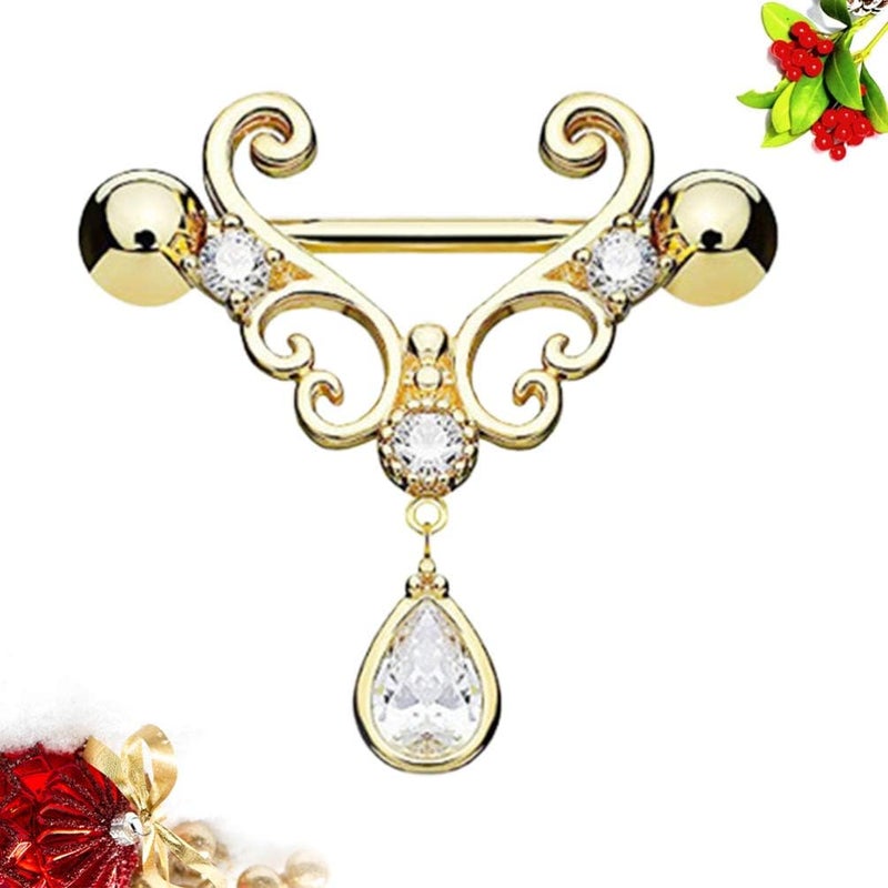 comfrt Non-Piercing Nipple Ring Breast Jewelry 1 Pair Stainless Steel Screw Breast Ring Body Piercing Jewelry for Women Girls (Golden) - Image 3