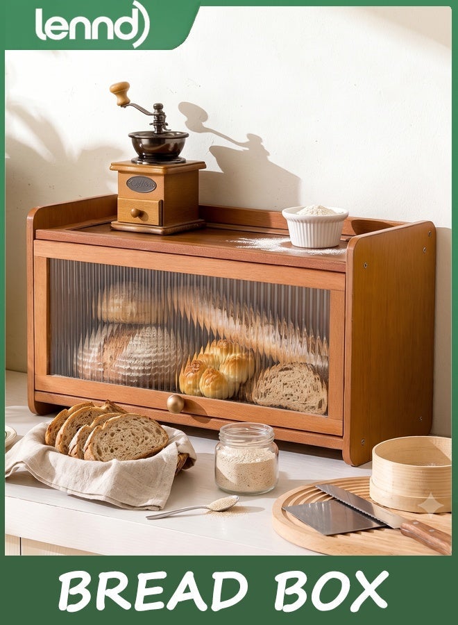 LENND Bamboo Bread Box for Kitchen Counter-Large Capacity Bread Storage Container Farmhouse Bread Box with Window Bread Holder - Image 1