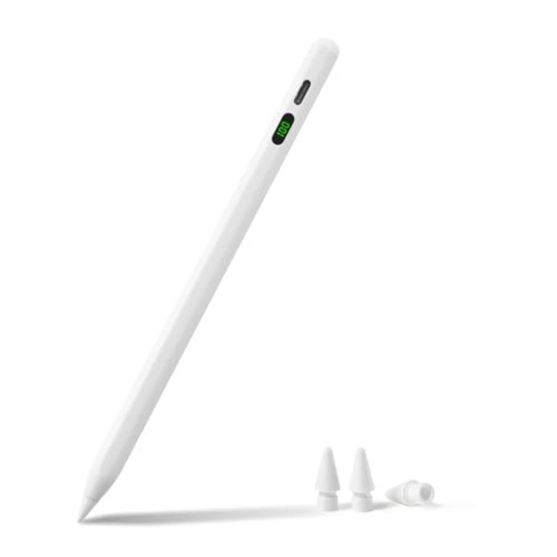 قلم ستايلس لجهاز iPad 2018-2025، هيكل من الألومنيوم، أسود غير لامع، شحن سريع، طرف دقيق، رفض راحة اليد - Image 1