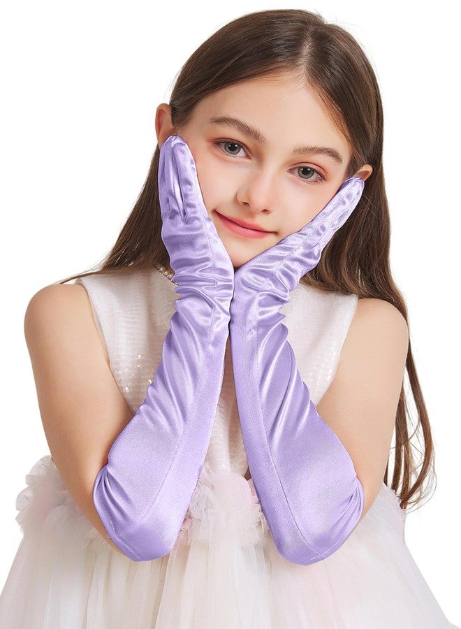 sodknow Light Purple Little Girls Princess Gloves Solid Color Long Elbow Length For Halloween,Birthday,Wedding,Costume Party,Holiday,Recital, Pageant - Image 1