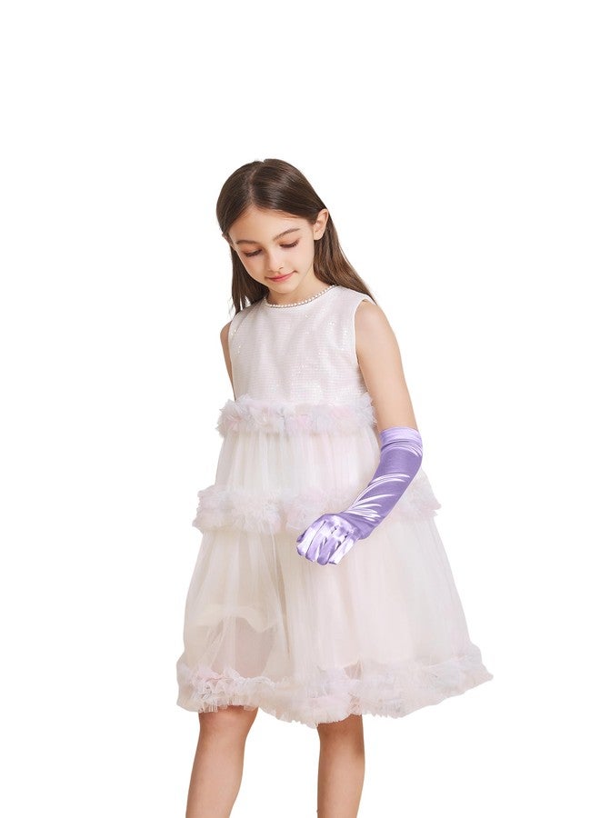 sodknow Light Purple Little Girls Princess Gloves Solid Color Long Elbow Length For Halloween,Birthday,Wedding,Costume Party,Holiday,Recital, Pageant - Image 2