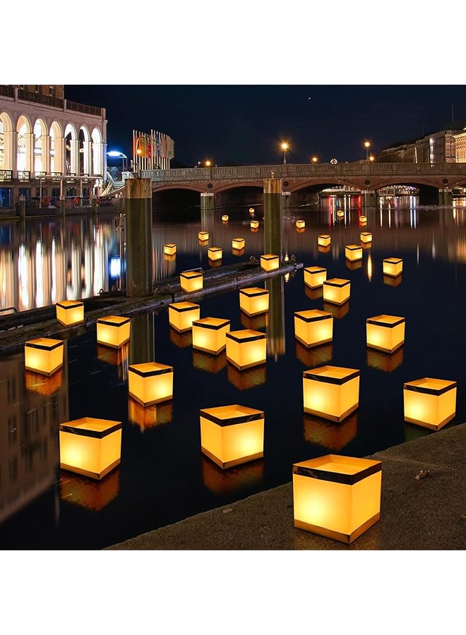 15PCS Floating Water Candle Chinese Paper Lanterns, Square Lanterns with Candles