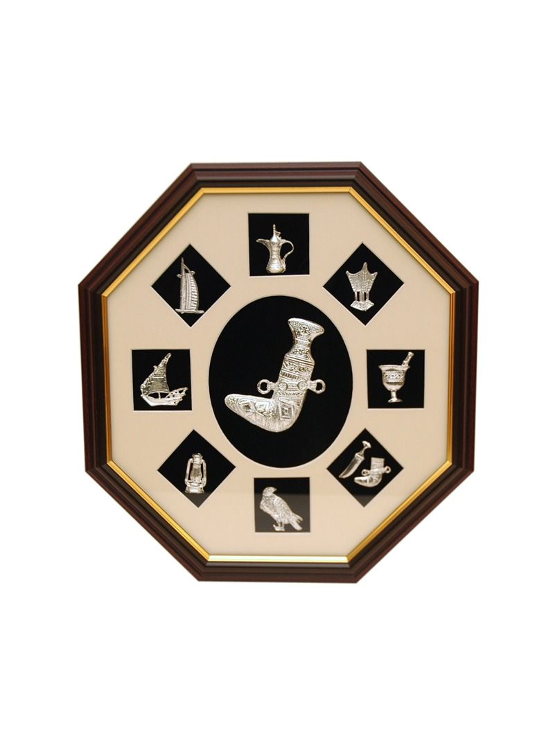 Antique Museum HANDMADE 9 DIFFERENT SILVER DUBAI SOUVENIR IN  EIGHT CORNER FRAME16X16INCHES-FRM0008A 