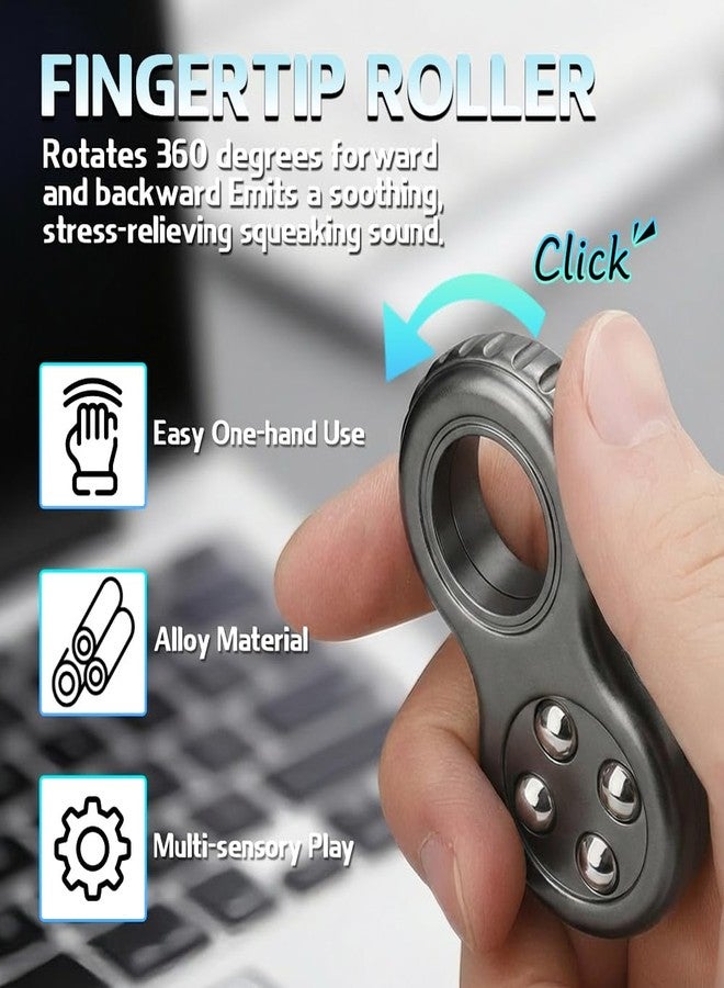 Dilabnba 4 in 1Fidget Toy Finger Ring Sensory Press Botton for Kids Adults, Small Metal EDC Stress Relief Toy Gift for Men Women Office Classroom Prize -Black - Image 3