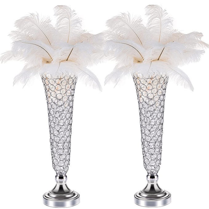 CRYSTAL TRUMPET FLORAL VASE 2PCS OF TABLE CENTERPIECES FOR WEDDING 20INCH METAL CRYSTAL VASES FLOWER VASES FOR PARTY DINNER EVENT ANNIVERSARY CEREMONY BIRTHDAY HOME DECORATION