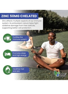 AMS Chelated Zinc 50 mg Supplements (1 Pack of 60 Tablets) Immune Booster and Powerful Antioxidant Pills for Adults Men and Women | Highly Absorbable Mineral, Improves Mood & Sleep  - Image 4