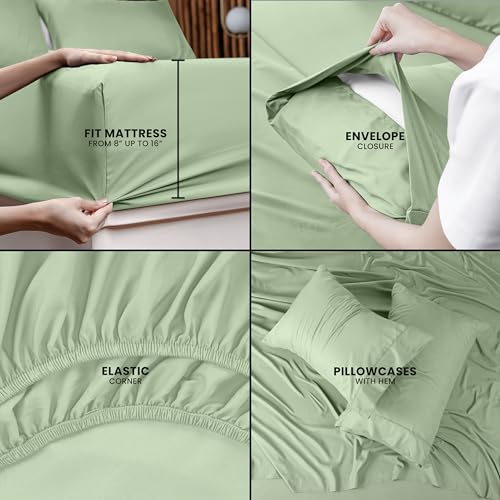 Utopia Bedding King Sheet Set – 4 Piece Bed Sheets for King Size Bed, Soft and Breathable Microfiber, Includes 1 Fitted Sheet, 1 Flat Sheet and 2 Pillowcases (Sage) - Image 4