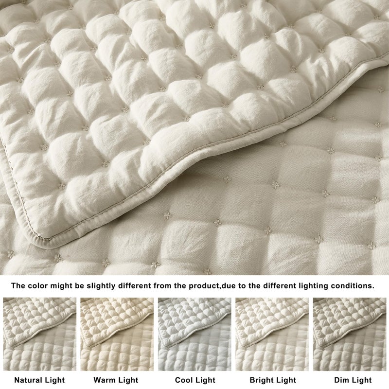 WDCOZY Beige California Oversized Cal King Size Quilt Bedding Sets with 2 Pillow Shams, Neutral Lightweight Soft Bedspread Coverlet Bed Cover for All Season, 3 Pieces, 116x106 inches - Image 2