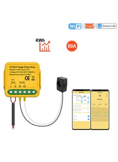 Tuya WiFi Smart Home Energy Monitor 2.4GHZ Smart Energy Meter Single Phase Consumption Monitor 80A Solar Current Transformer Clamp Power Consumption Monitor